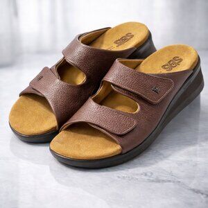 SAS Tripad Comfort Brown Leather Adjustable Slide Sandals Size 6W